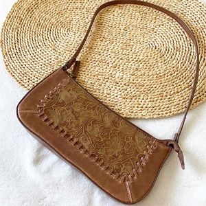 Boho Leather Embossed Camel Chestnut Mini Handbag